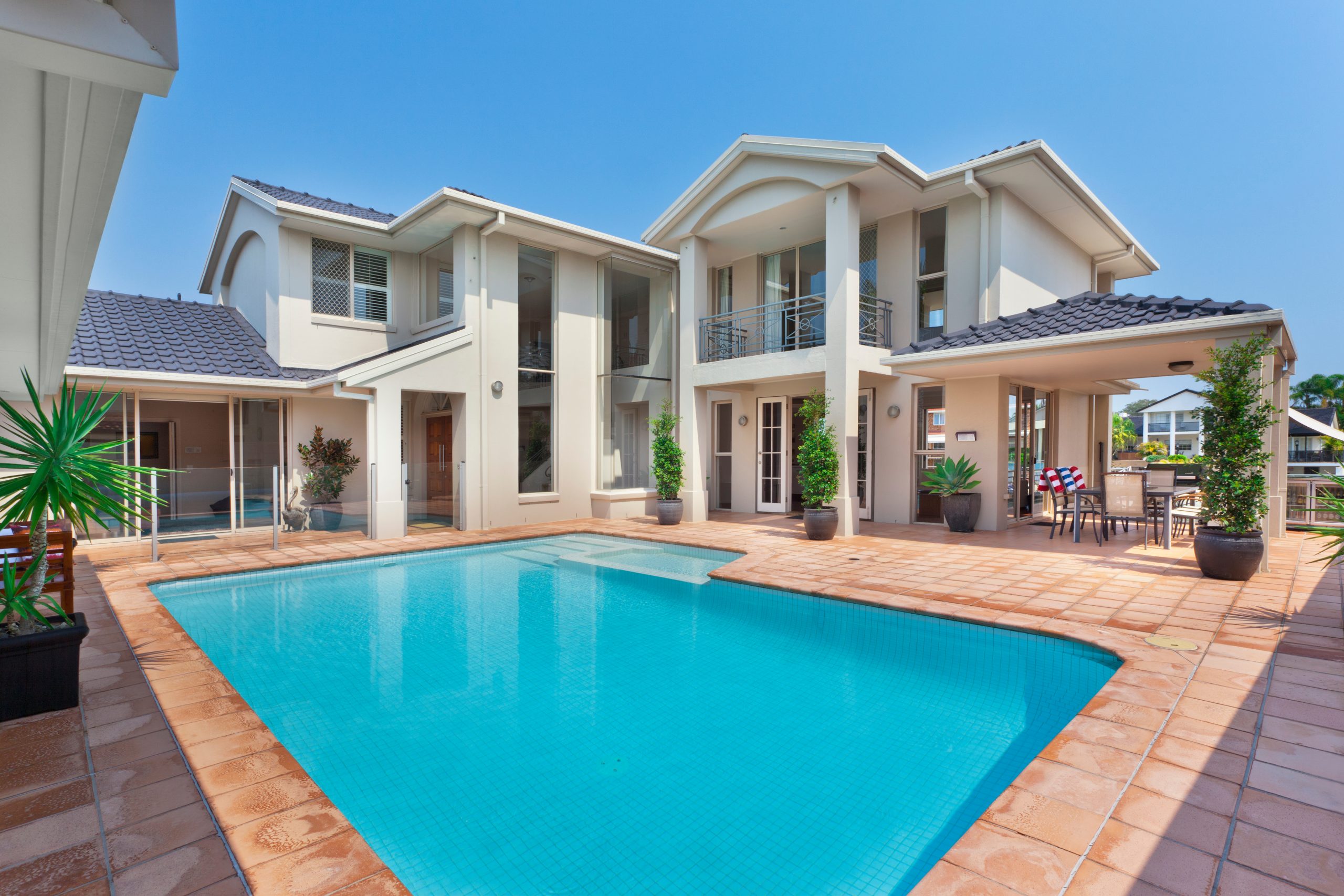 Tile Roof On Nice House With Pool