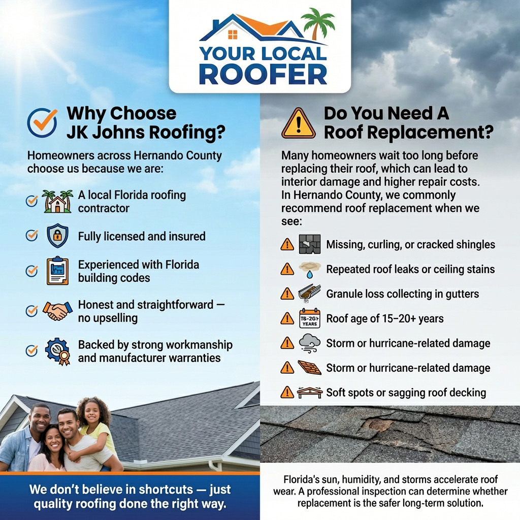 Signs you may need a roof replacement in Hernando County, FL.