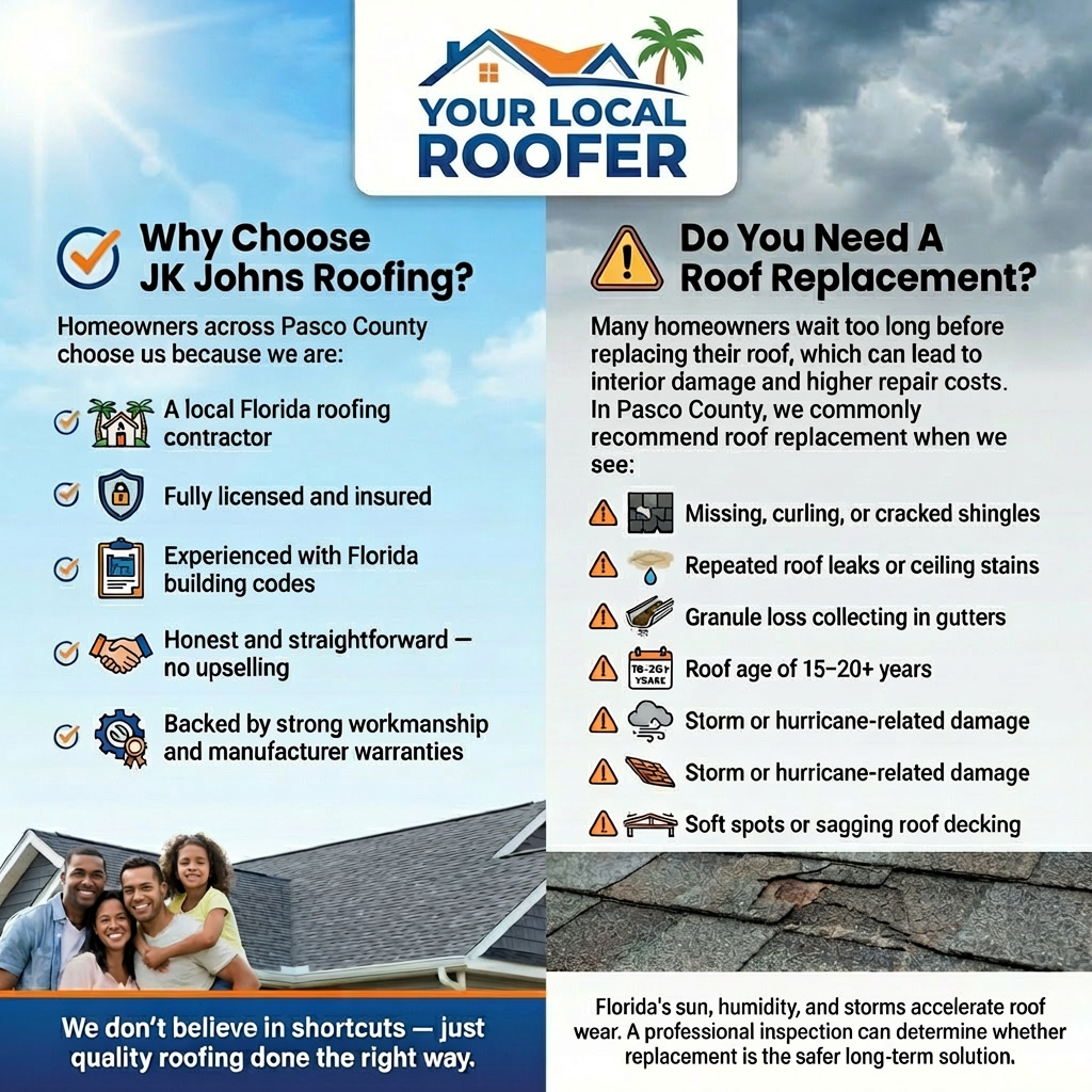 Indicators for roof replacement in Pasco County, FL.