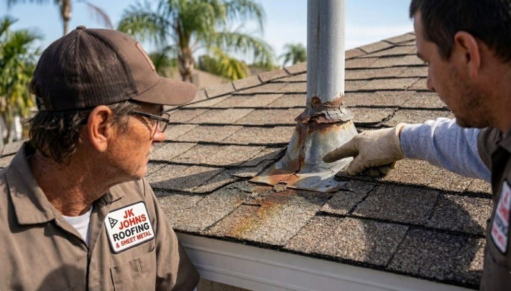 Roofing expert from JK Johns Roofing providing a professional roof estimate for a homeowner in Spring Hill, FL.