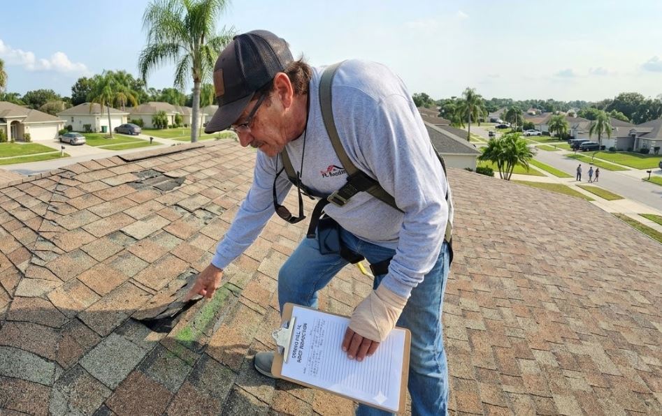 Joe Johns, owner of JK Johns Roofing, performing a professional roof inspection for a residential home in Brooksville, FL.