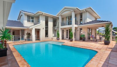 luxurious backyard with pool in modern australian mansion